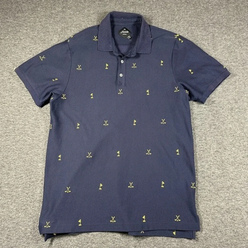 Bonobos Maide Golf Print Polo Shirt Mens Extra Large XL Navy Blue‎